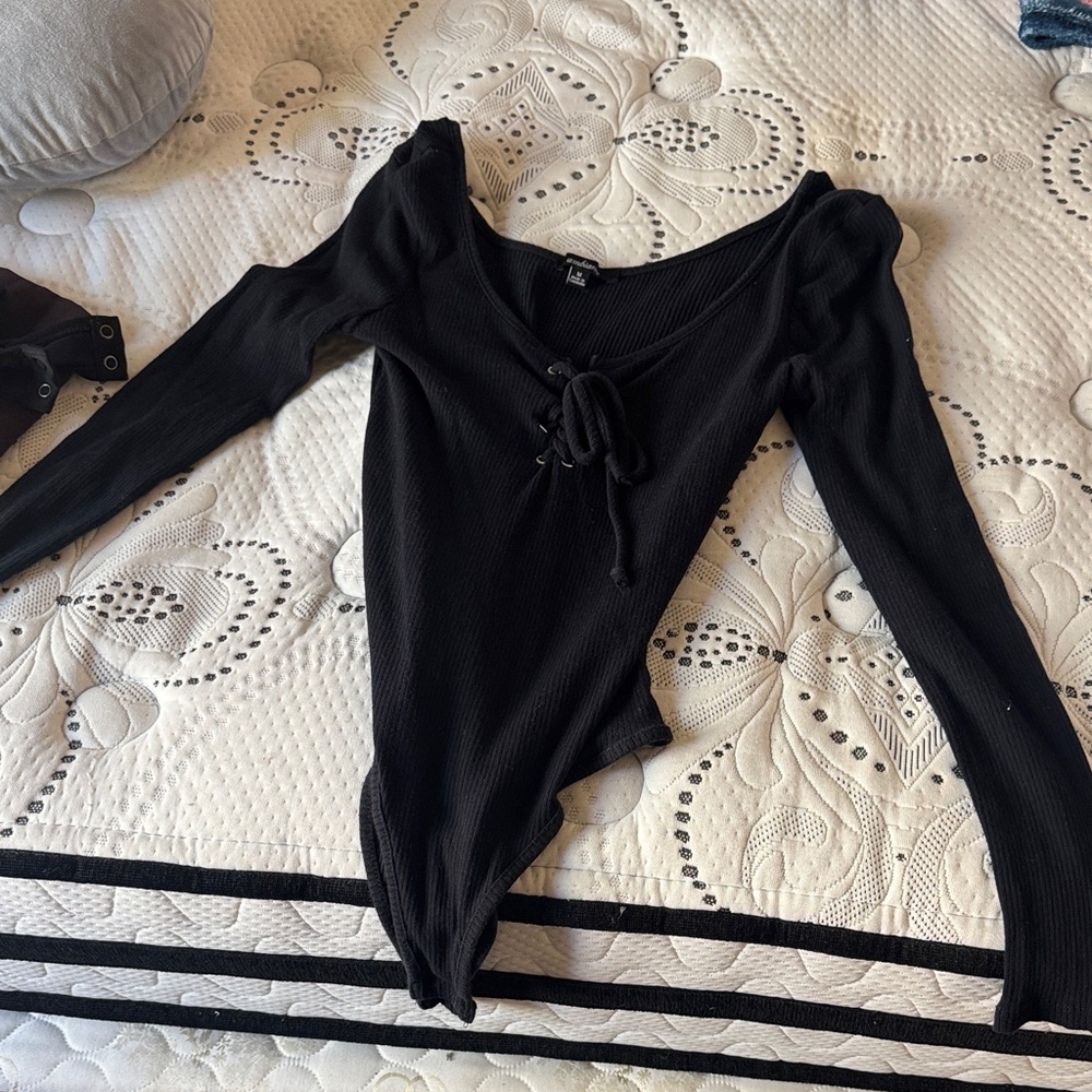 Ambiance Black Ribbed Long Sleeve Bodysuit